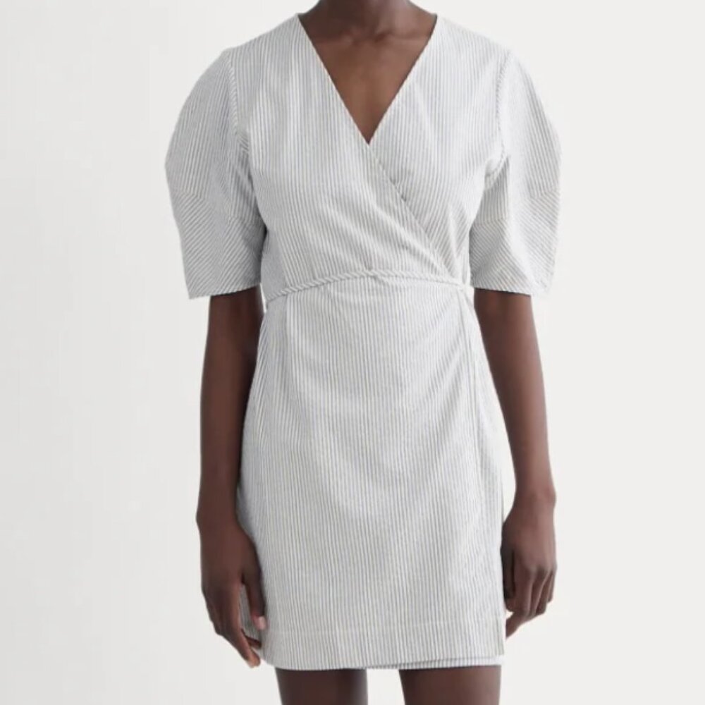 Everlane The Seersucker Mini Wrap Dress Dutch Blue / Natural